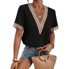 GIOIO - Blusa Mujer Casual Ajustada Elegante Negro