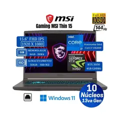 MSI - NOTEBOOK Thin 15 156 i7 13VA 16GB 512SSD RTX 3050 VIDEO 4GB 144Hz