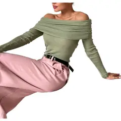 GIOIO - Blusa Mujer Casual Ajustada Elegante Verde