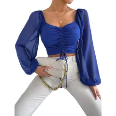 GIOIO - Blusa Mujer Casual Ajustada Elegante Azul