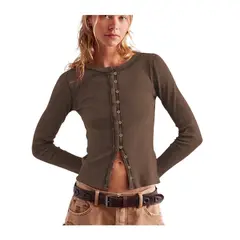 GIOIO - Chaleco Mujer Casual Ajustado Cómodo Marrón