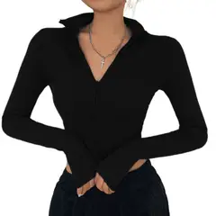 GIOIO - Blusa Mujer Casual Ajustada Elegante Negro