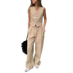 GIOIO - Conjunto de Verano Mujer y Cómodo Marrón