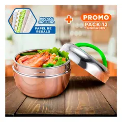 RYBIU IMPORT - Pack12 Fiambrera Circular 1L en Verde Y+Papel de Regalo