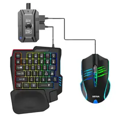 SEISA - Kit Gamer para Celular 4 en 1 con Teclado, Mouse, Luz RGB y Adaptador Bluetooth Android iOS PC