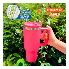 RYBIU IMPORT - Pack6 Termo Portatil de Color Fucsia Y+Papel de Regalo