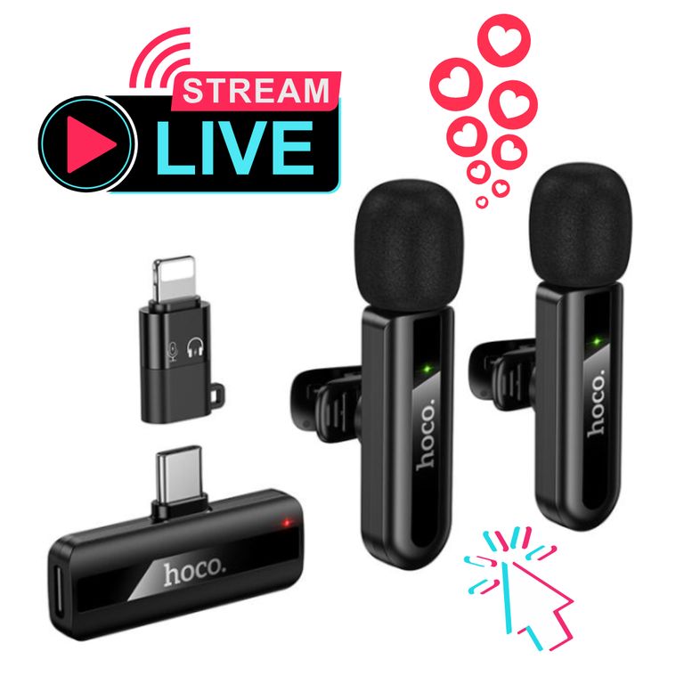 Microfonos Inalambricos Solaperos Dual 2 en 1 Para Creadores Contenido Live Streaming