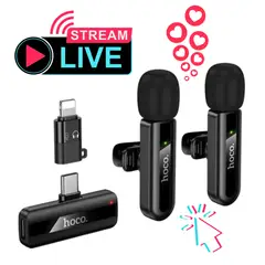 HOCO - Microfonos Inalambricos Solaperos Dual 2 en 1 Para Creadores Contenido Live Streaming