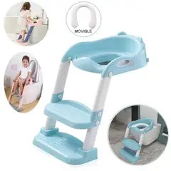 GENERICO - Asiento Inodoro Entrenamiento Escalera Plegable Celeste