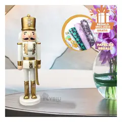 GENERICO - Cascanuez de Madera Navidad en Blanco Y+Papel de Regalo