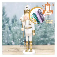 RYBIU IMPORT - Cascanuez de Madera Navidad en Dorado Y+Papel de Regalo