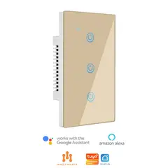 MADTRONIX - Interruptor De Luz Smart Wifi Triple Alexa y Google Sin Neutro Dorado