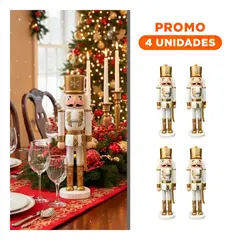 GENERICO - Pack4 Cascanuez de Madera para Navidad en Color Blanco