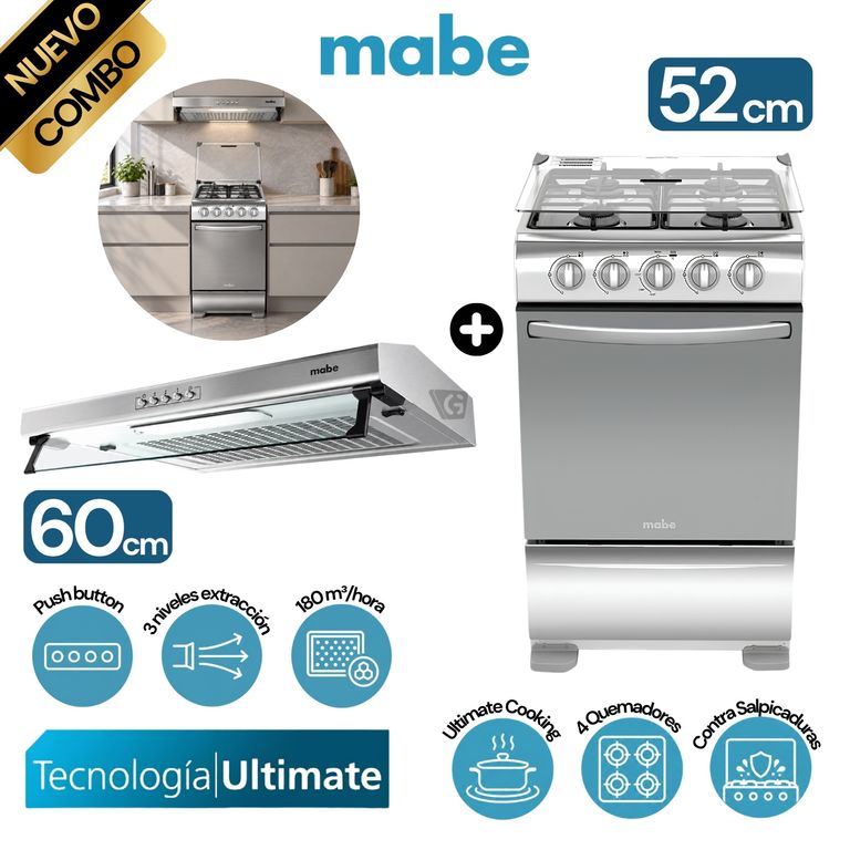 Cocina de Piso a Gas 52 cm TX5110P2 + Campana 60 cm CMU6020PI0