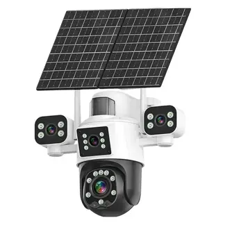 GENERICO - Cámara de Seguridad Solar 4G con Chip + WiFi PTZ 360° HiEasy Full HD con 4 Lentes, Zoom 16X y Sirena
