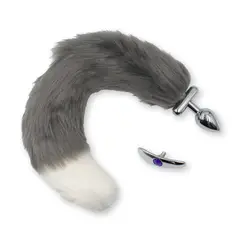 GENERICO - Plug Anal Exitager Metal Cola Zorro y Orejera - Gris
