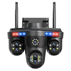 GENERICO - Cámara de Seguridad WiFi PTZ 360° Triple Lente UHD con Zoom Óptico 10x Visión Nocturna Audio Sirena