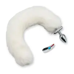 GENERICO - Plug Anal Exitager Metal Cola Zorro y Orejera - Blanco