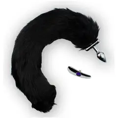 GENERICO - Plug Anal Exitager Metal Cola Zorro y Orejera - Negro