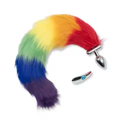 GENERICO - Plug Anal Exitager Metal Cola Zorro y Orejeras - Arcoiris