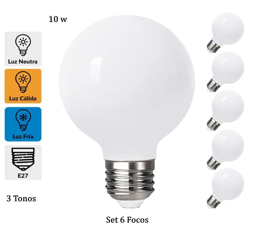 6Pcs Focos LED E27 10W con 3 Tonos de Luz