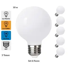 GENERICO - 6Pcs Focos LED E27 10W con 3 Tonos de Luz