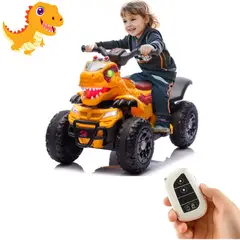 GENERICO - Cuatrimoto a Batería para Niños Dinosaurio con Control Remoto Bluetooth y Musica Amarillo