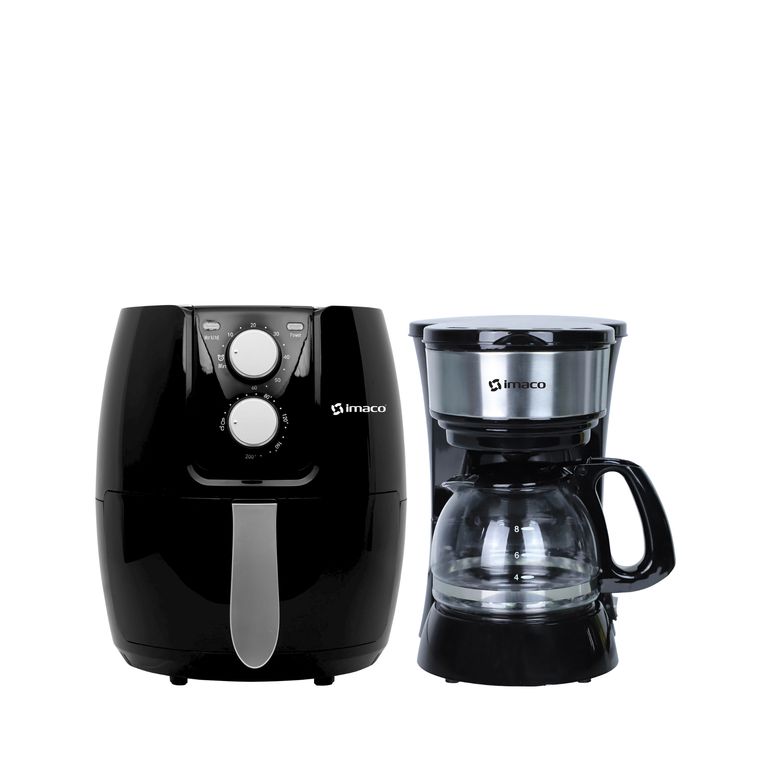 Combo freidora de aire 2.6 litros + Cafetera electrica 6 tzs panel decorativo