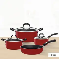 TRAMONTINA - Juego de Olla de Aluminio Monaco Rojo 7 piezas