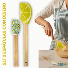 GENERICO - Set 2 Espátulas Miserables Silicona con Mango de Madera Diseño Limón