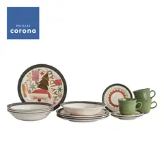 CORONA - Juego de Vajilla Santa Dream Navidad 8 Puestos 32 Piezas