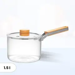 ICHIMATSU - Cacerola de Vidrio Borosilicato Mango de Madera 1.5 l