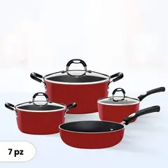 TRAMONTINA - Juego de Olla de Aluminio Monaco Rojo 7 piezas