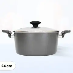 ILKO - Olla de Aluminio Cool Gray Tapa de Vidrio 24 cm