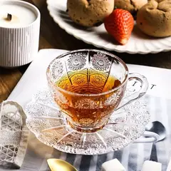 GENERICO - Colección de 6 tazas de Cristal tallado + Platos