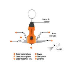 TRUPER - Llavero Desarmador Multi Herramientas 6 funciones con LED