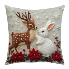 GENERICO - Funda Cojín Estampado 2D Navidad Ciervo Conejo Decoración