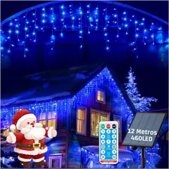 ARTEZA - Guirnalda solar de 12 metros 460 Luces led de Cascada Azul