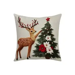 GENERICO - Funda Cojín Estampado 2D Navidad Ciervo Arbol Festivo Decoración