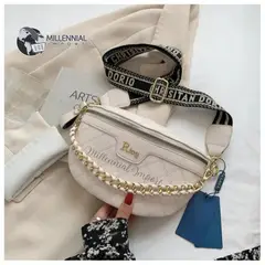 GENERICO - Cartera Canguro Blanca de Mujer Cuero PU Moderna y Versátil