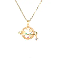 GENERICO - Collar Planeta Dorado con Estrellas - Acero Inoxidable