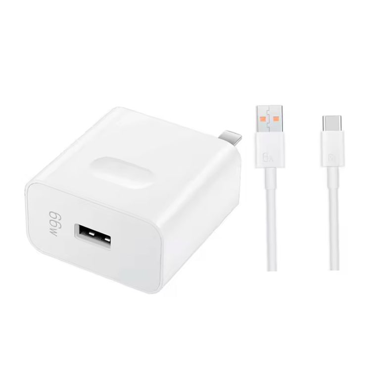 Cargador de carga rápida 66w con cable usb a usb-c Blanco