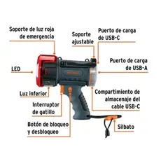 TRUPER - Linterna reflectora LED 2000 lm, recargable, 102418