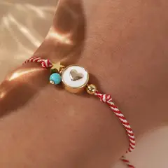 GENERICO - Pulsera Hilo Rojo Ajustable Corazón Dijes Amor y Suerte