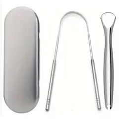 GENERICO - LIMPIADOR DE LENGUA DE ACERO 2 PIEZAS MAS ESTUCHE