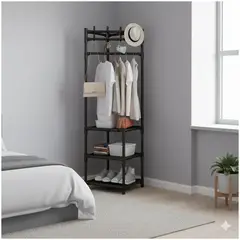 GENERICO - Estante Organizador Colgador de Ropa Esquinero con 3 Repisas 170x43x43cm - Negro