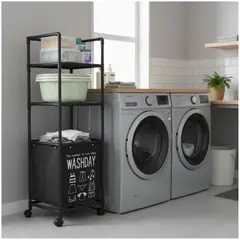 GENERICO - Estante Organizador Multiusos para Lavandería con Cesto 130x42x32cm - Negro - M