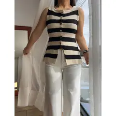 GENERICO - Chaleco Tejido de Hilo Importado a Rayas con 6 Botones