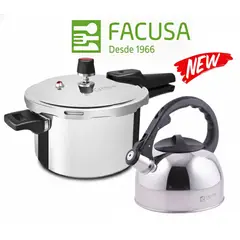 FACUSA - Set de Olla a presión 5 Litros y tetera de 2.50 litros Acero Inoxidable