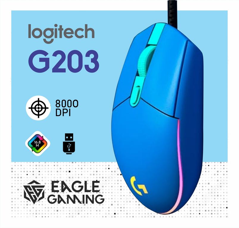 Mouse G203 RGB BLUE LIGHTSYNC Con 6 Botones Para Juegos